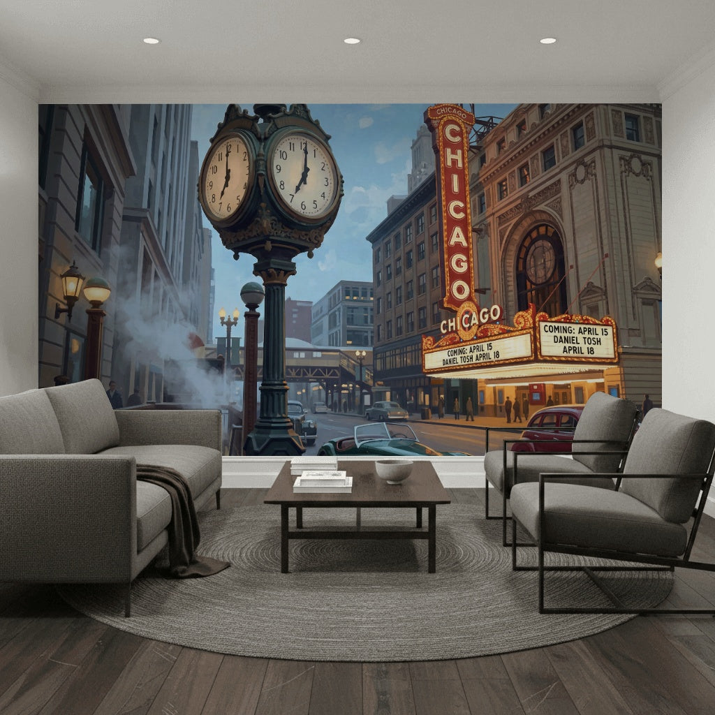 Chicago Theater Street Wallpaper Vintage Cityscape Wall Mural