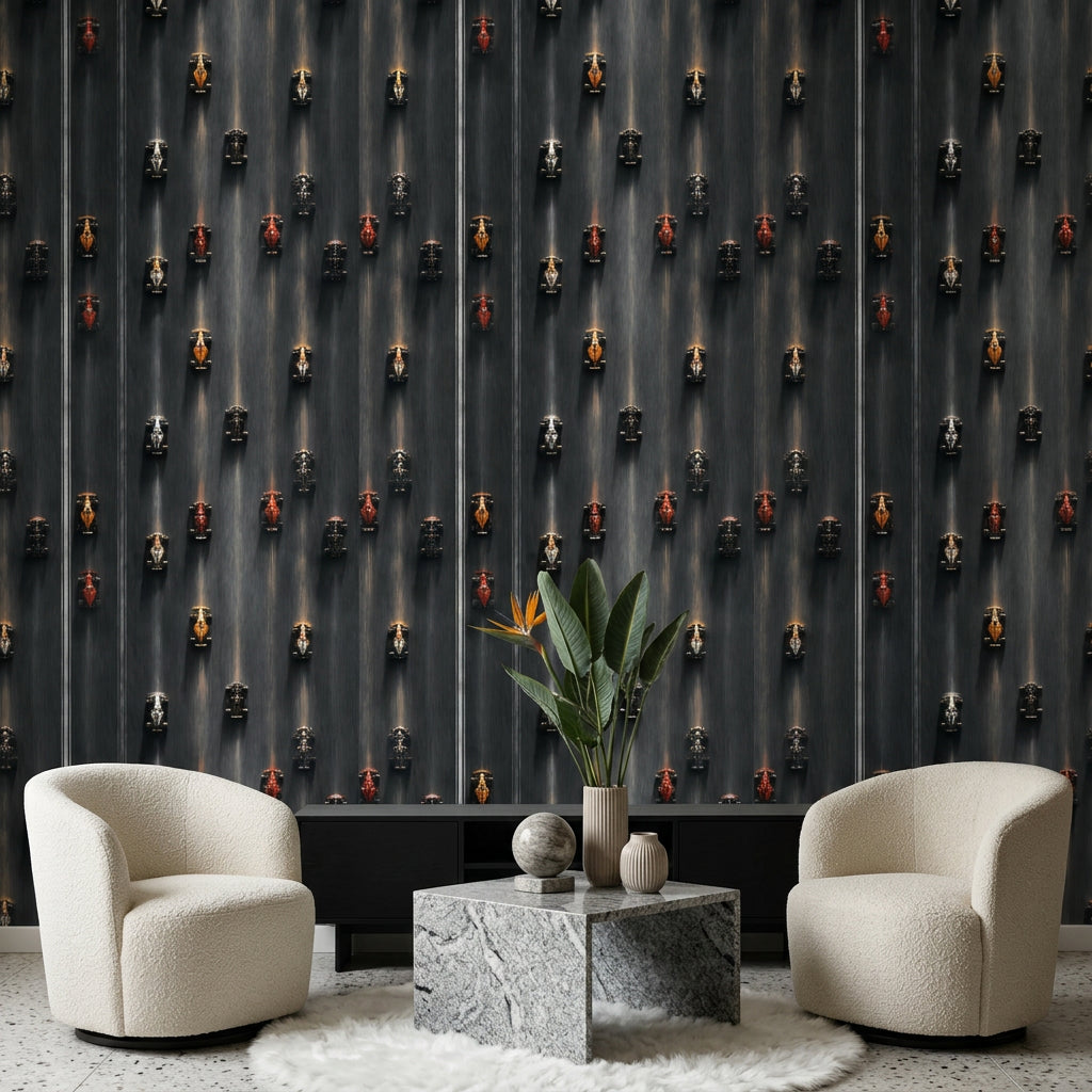 Formula Race Cars Wallpaper Overhead View Modern Motorsport Removable Wall Decor