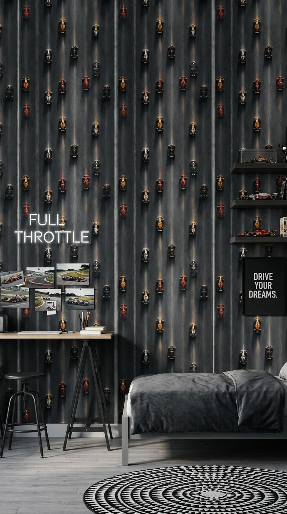Formula Race Cars Wallpaper Overhead View Modern Motorsport Removable Wall Decor