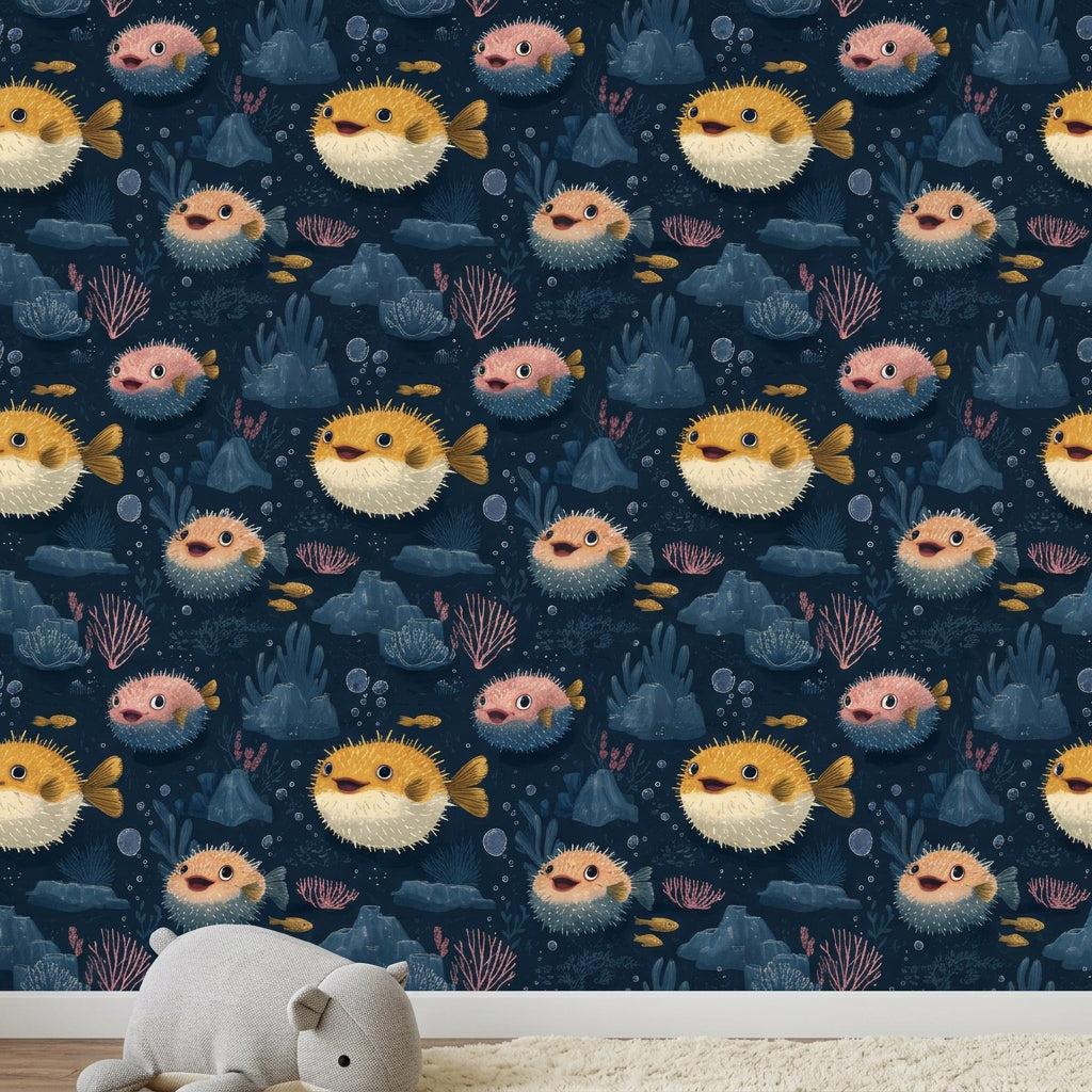 Underwater Wallpaper Pufferfish Removable Ocean Wall Decor