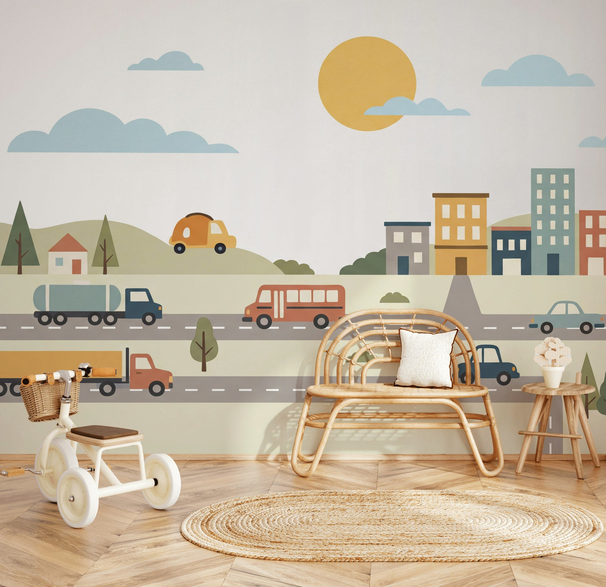 Transportation Wallpaper Road Removable City Buildings Wall Decor