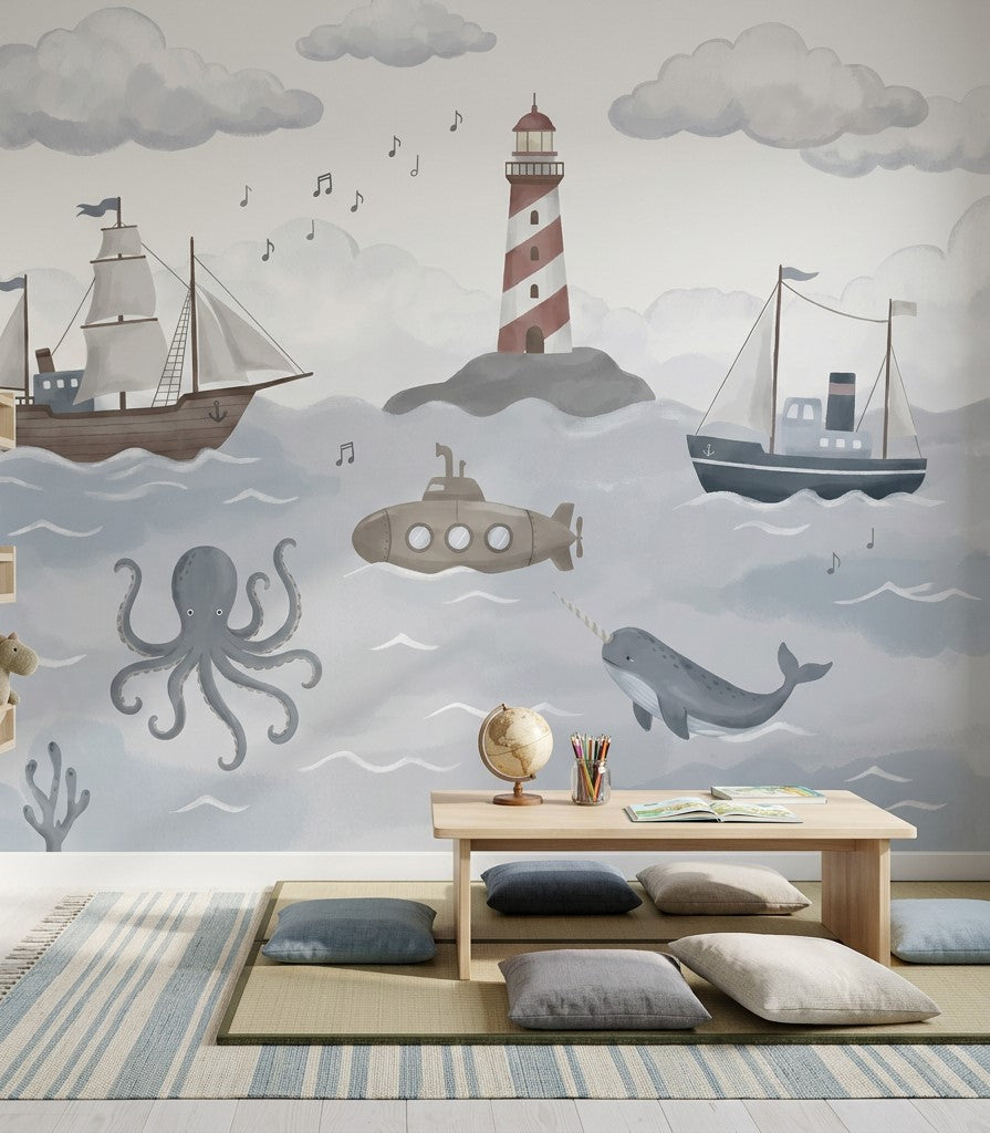 Coastal Wallpaper Nautical Removable Lighthouse Wall Decor