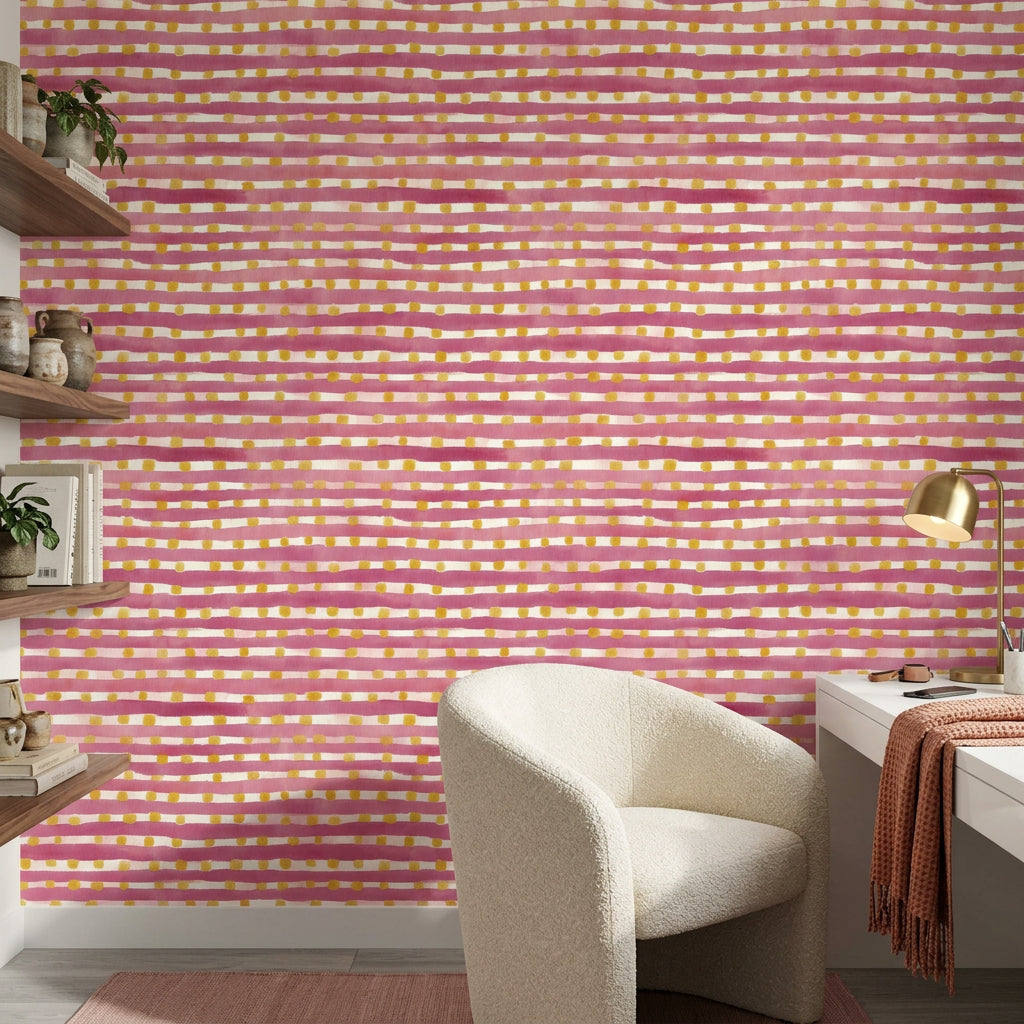 Abstract Pattern Wallpaper Watercolor Stripes Removable Dotty Wall Decor