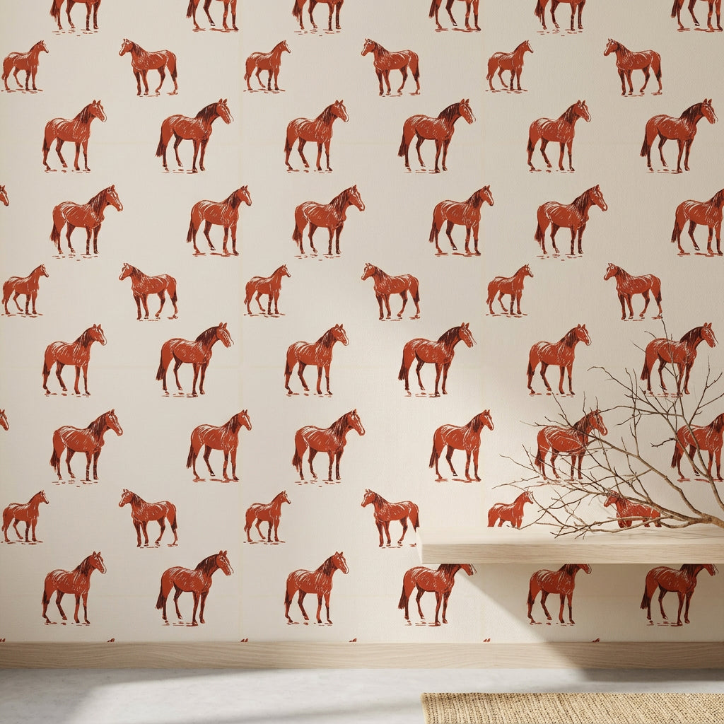 Horse Wallpaper Equestrian Removable Animal Motif Wall Decor