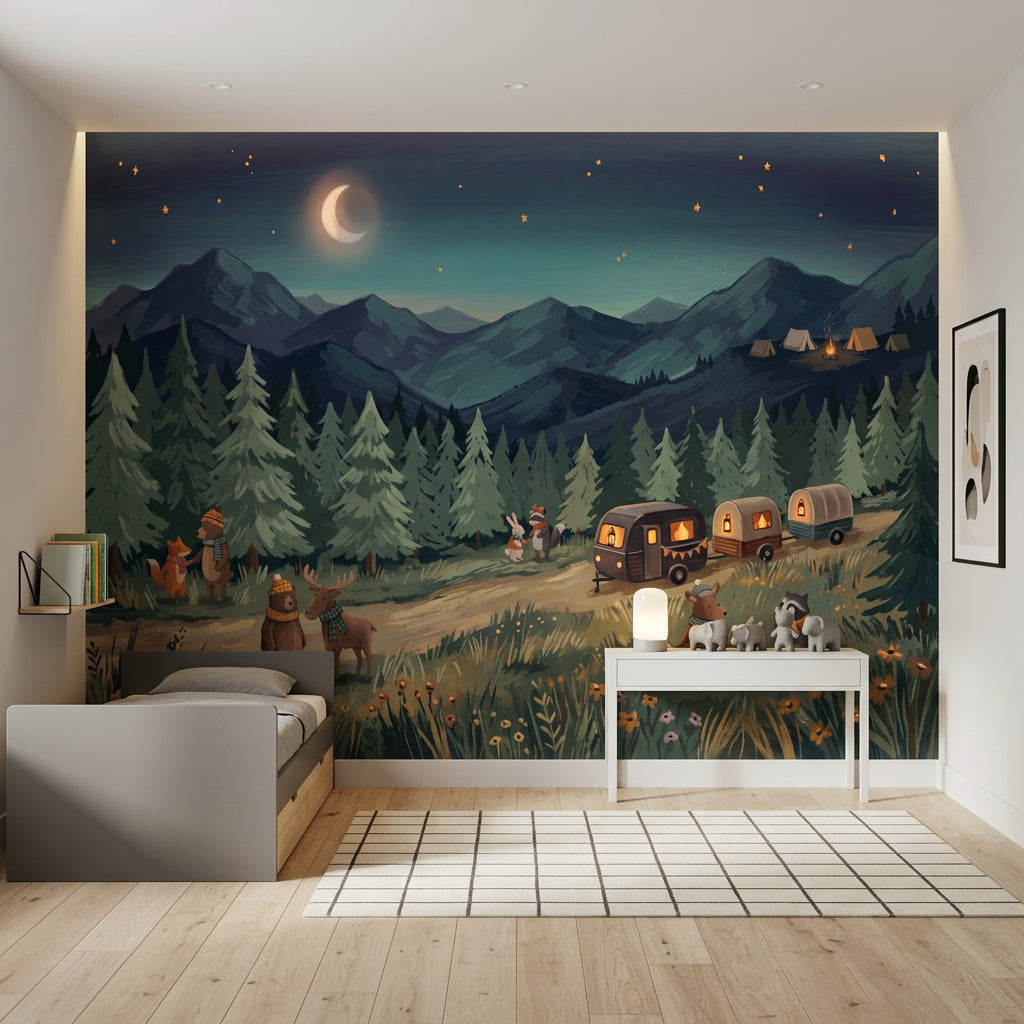 Night Sky Wallpaper Mountain Landscape Removable Camping Wall Decor