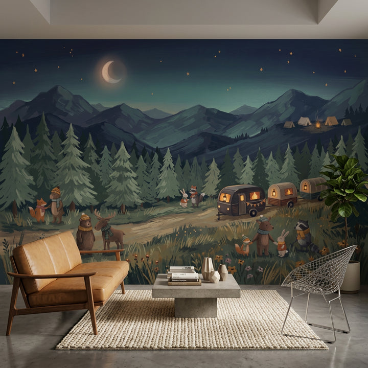 Night Sky Wallpaper Mountain Landscape Removable Camping Wall Decor