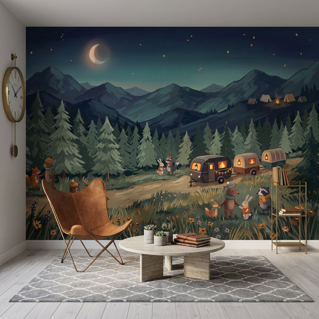 Night Sky Wallpaper Mountain Landscape Removable Camping Wall Decor