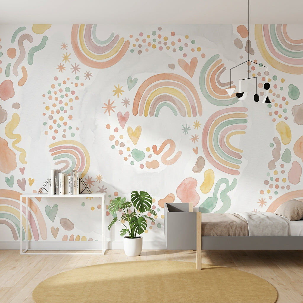 Rainbow Arches Wallpaper Pastel Watercolor Wall Mural