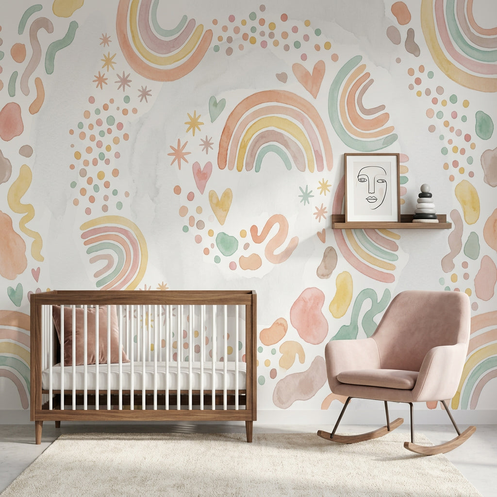 Rainbow Arches Wallpaper Pastel Watercolor Wall Mural