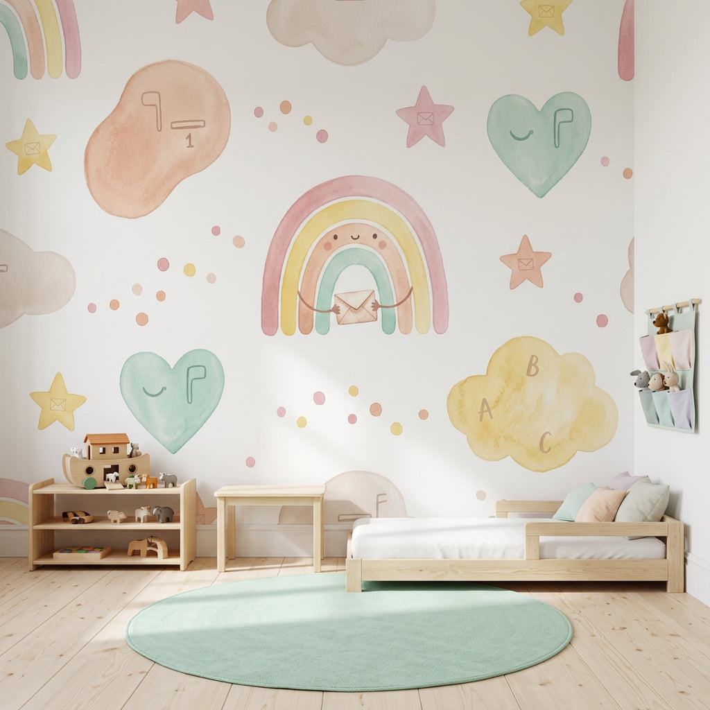 White Background Wallpaper Pastel Removable Kids Wall Decor