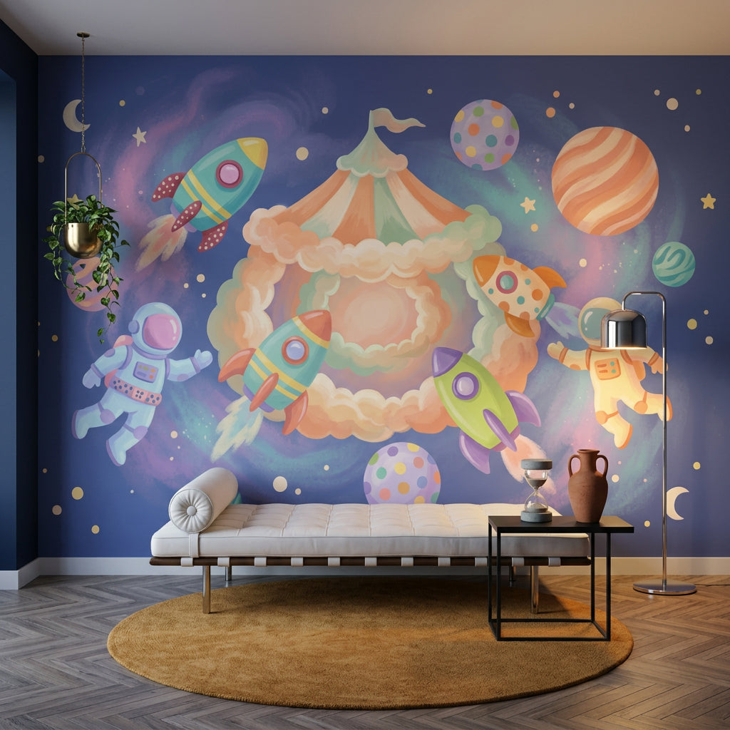 Space Wallpaper Astronauts Rockets Removable Wall Decor