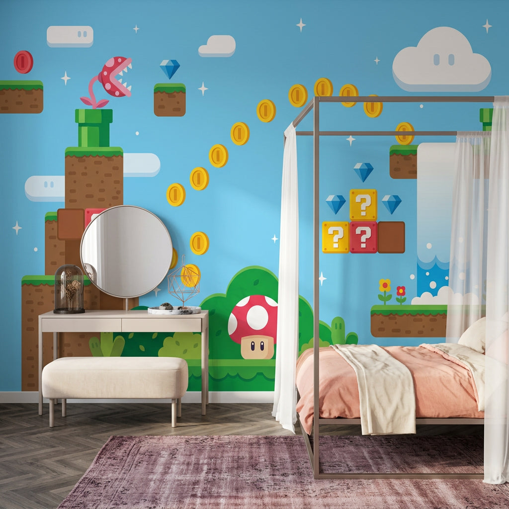 Video Game Level Wallpaper Cartoon Platformer Removable Wall Decor