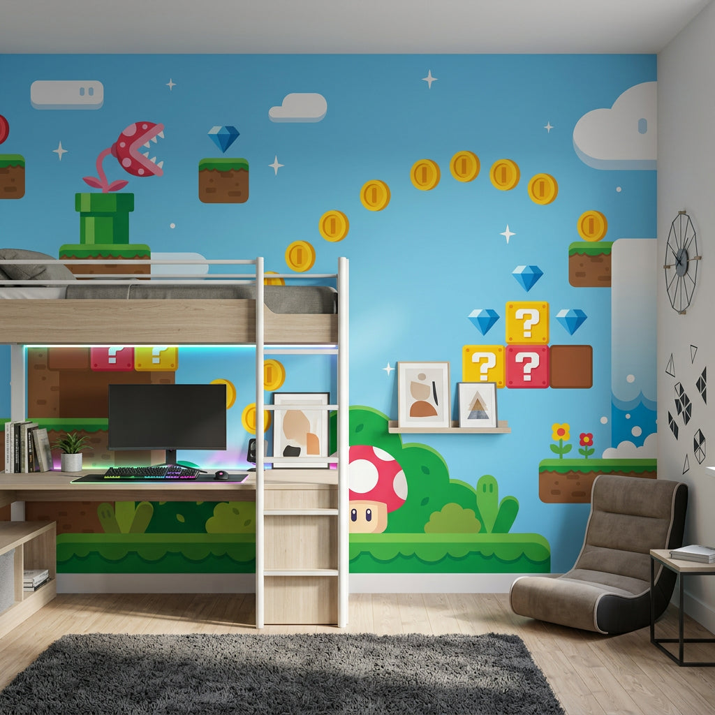 Video Game Level Wallpaper Cartoon Platformer Removable Wall Decor