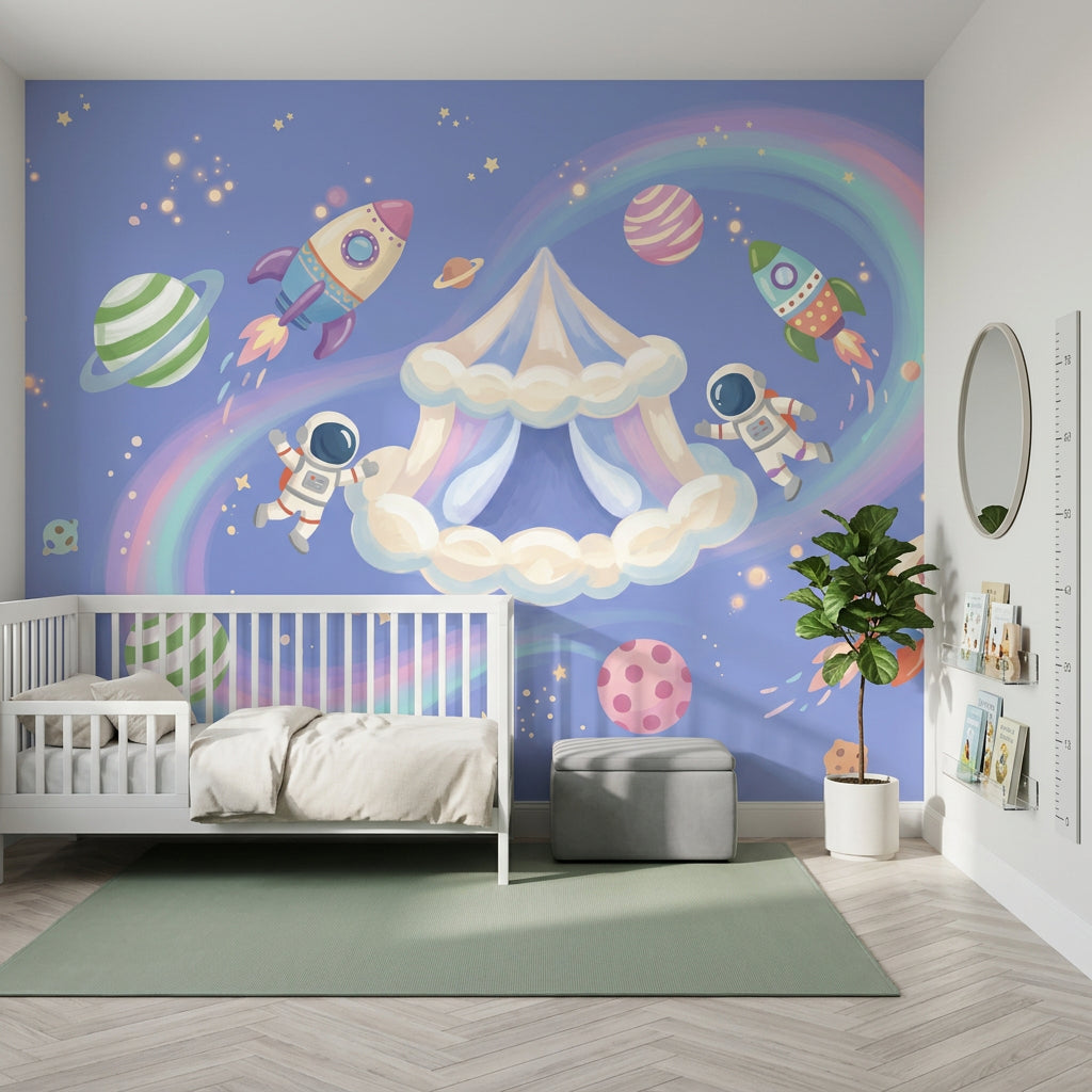 Space Wallpaper Astronauts Pastel Rainbow Wall Mural