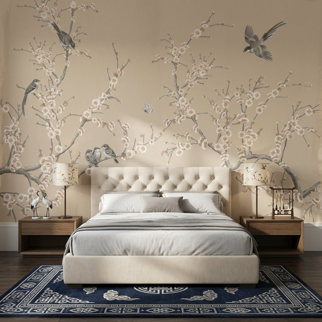 Cherry Blossom Wallpaper Floral Branches Birds Removable Wall Decor