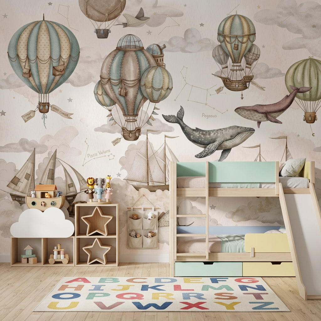 Hot Air Balloons Wallpaper Airships Flying Whales Removable Wall Decor