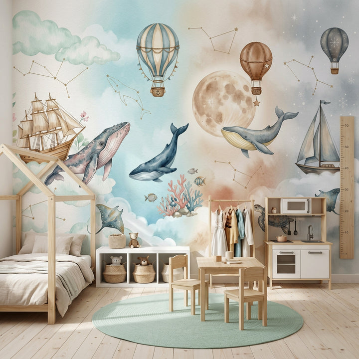 Whales Wallpaper Watercolor Whimsical Wall Mural