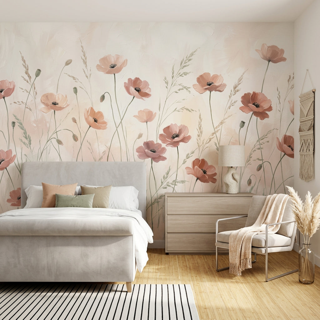 Poppy Flowers Wallpaper Soft Floral Wildflower Meadow Wall Mural