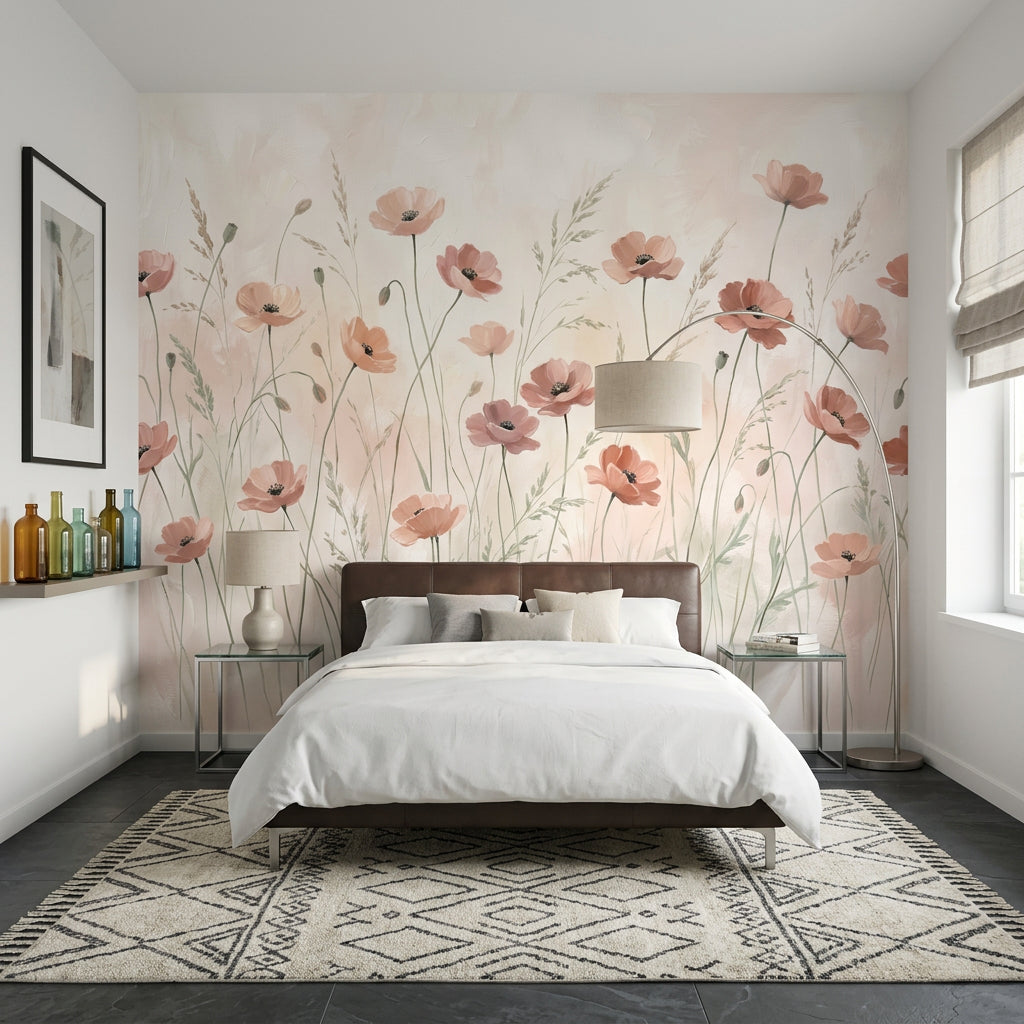 Poppy Flowers Wallpaper Soft Floral Wildflower Meadow Wall Mural