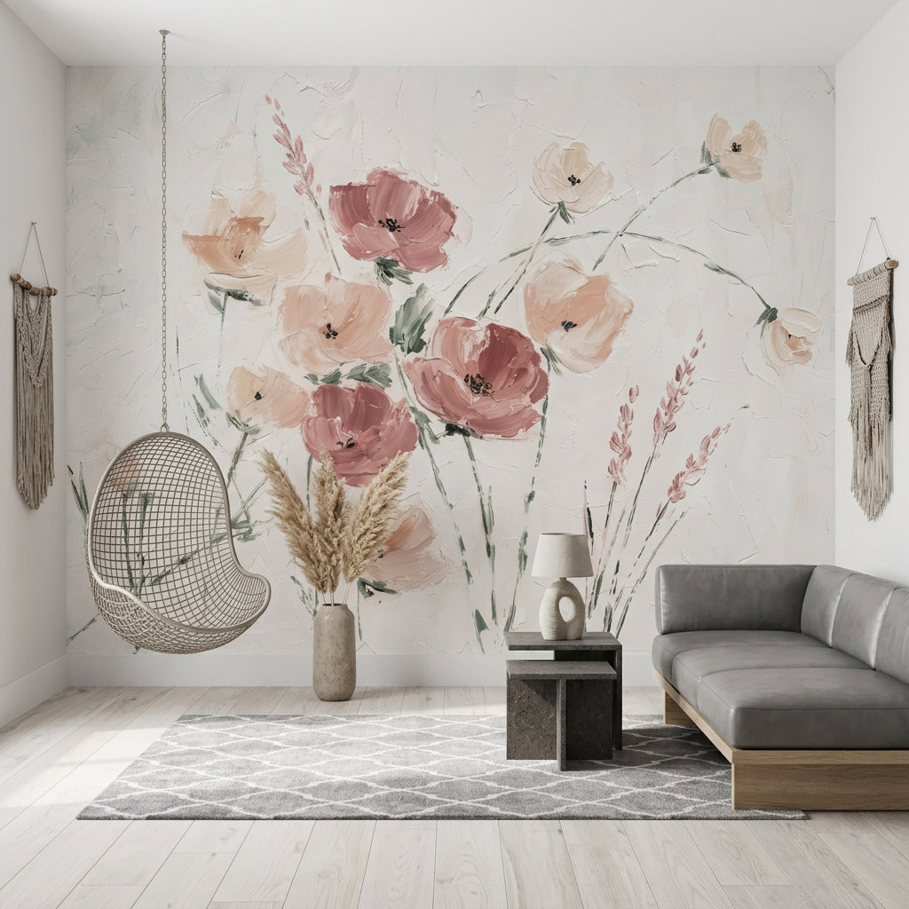 Painterly Wallpaper Wildflowers Pastel Removable Wall Decor