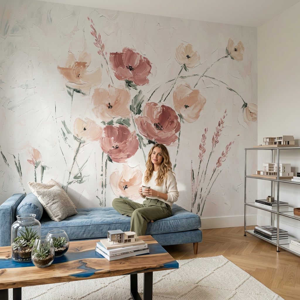 Painterly Wallpaper Wildflowers Pastel Removable Wall Decor