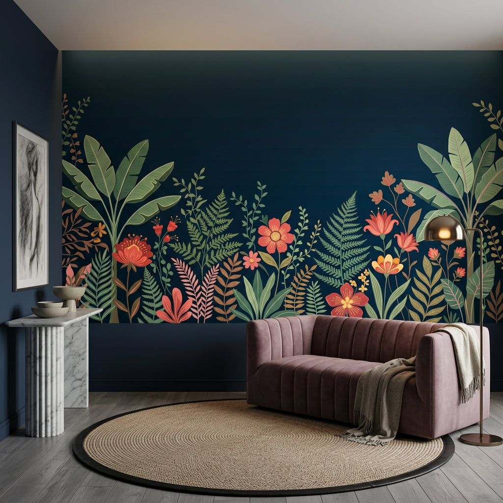 Botanical Border Wallpaper Tropical Leaves Moody Wallpaper Wall Mural