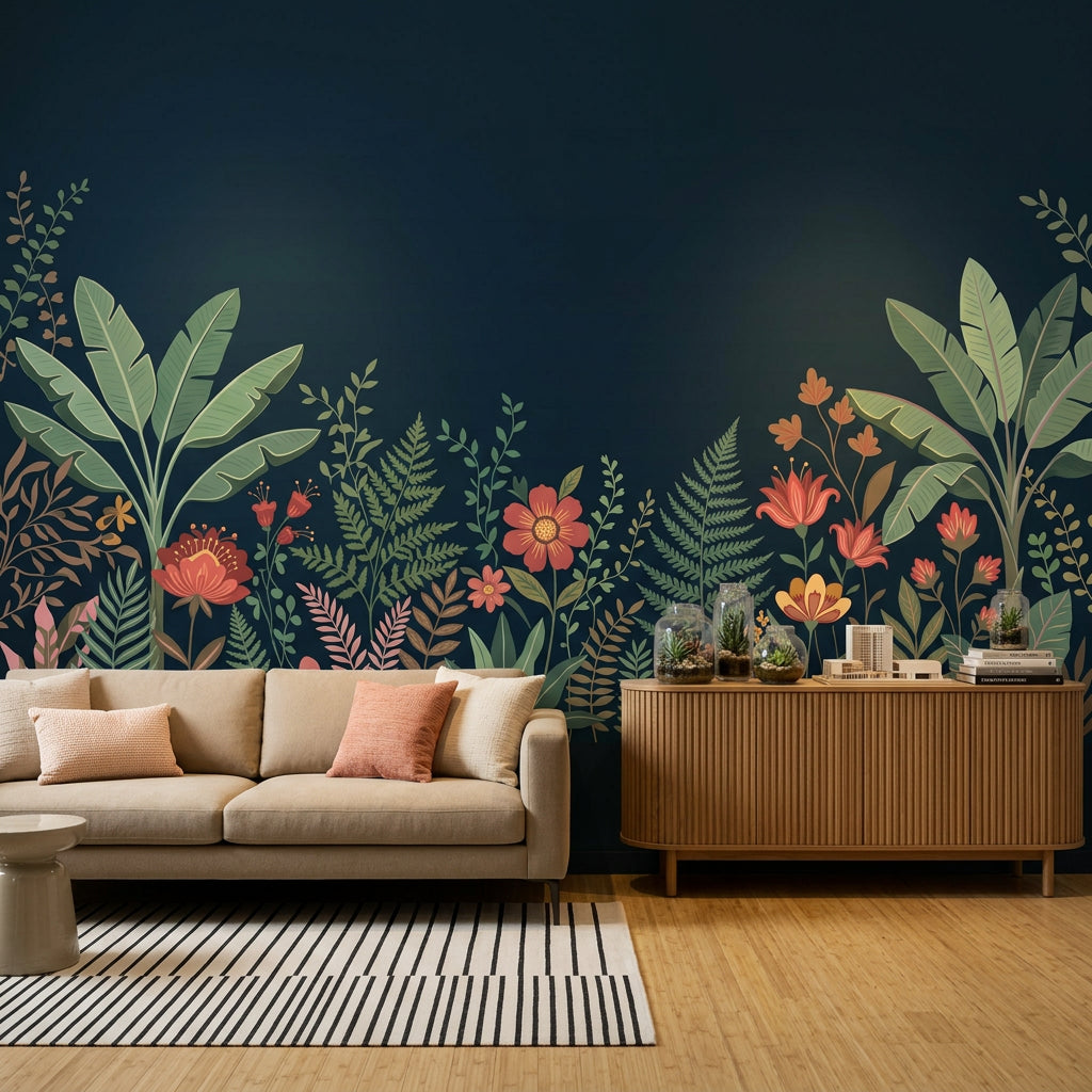Botanical Border Wallpaper Tropical Leaves Moody Wallpaper Wall Mural