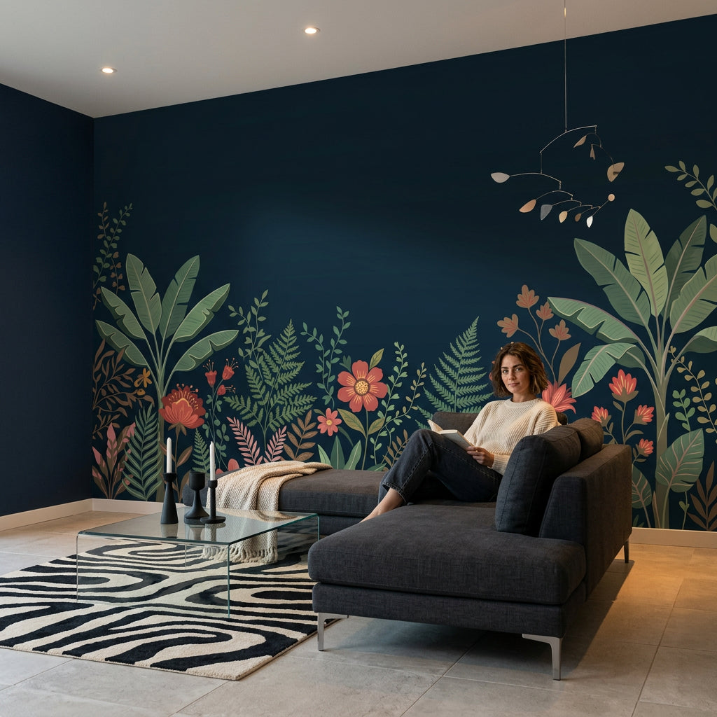Botanical Border Wallpaper Tropical Leaves Moody Wallpaper Wall Mural