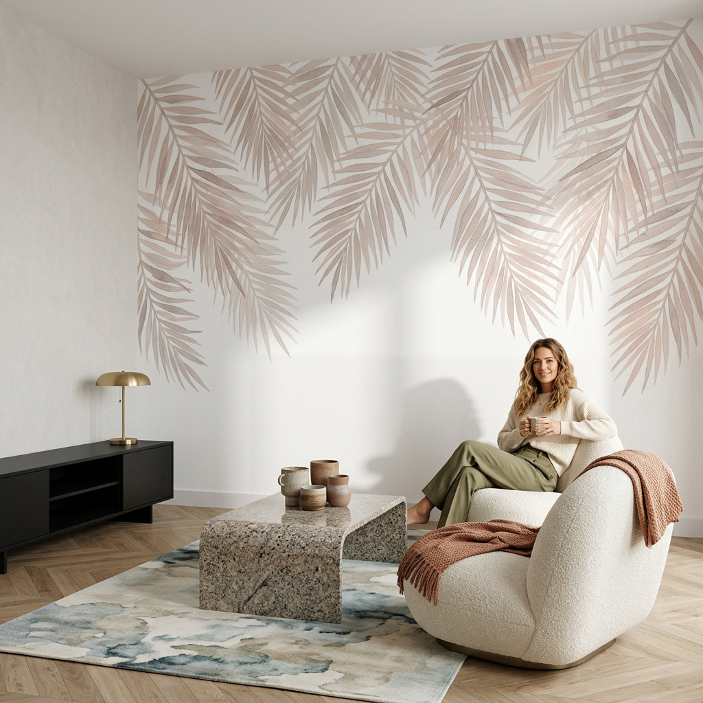 White Background Wallpaper Minimalist Botanical Removable Wall Decor