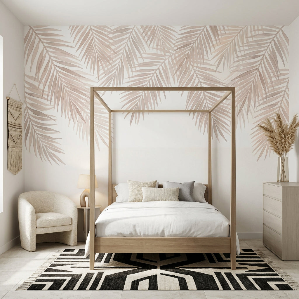 White Background Wallpaper Minimalist Botanical Removable Wall Decor
