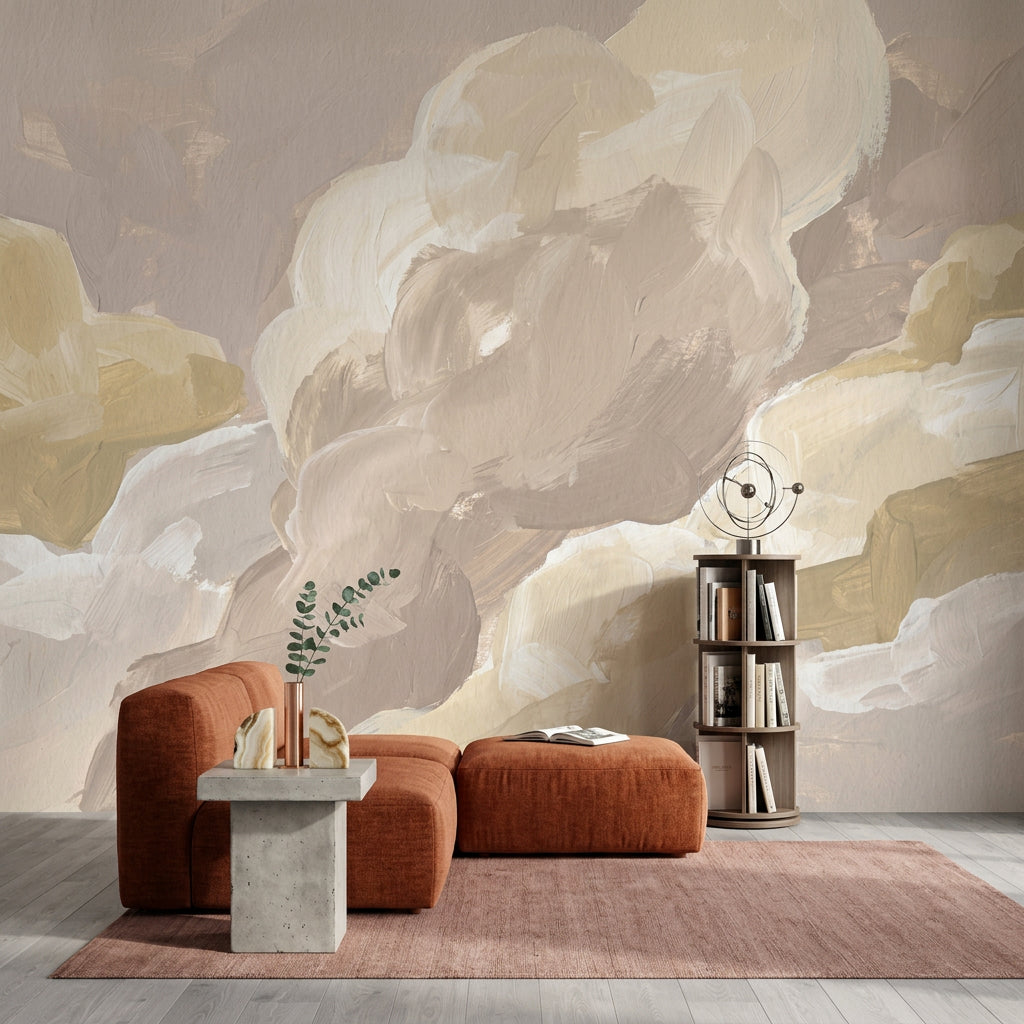 Abstract Wallpaper Painterly Brushstrokes Removable Neutral Tones Wall Decor