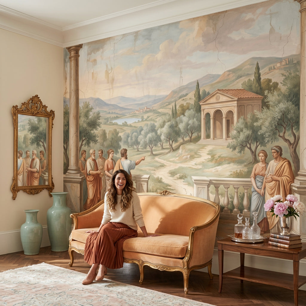 Classical Fresco Wallpaper Roman Togas Mediterranean Landscape Removable Wall Decor