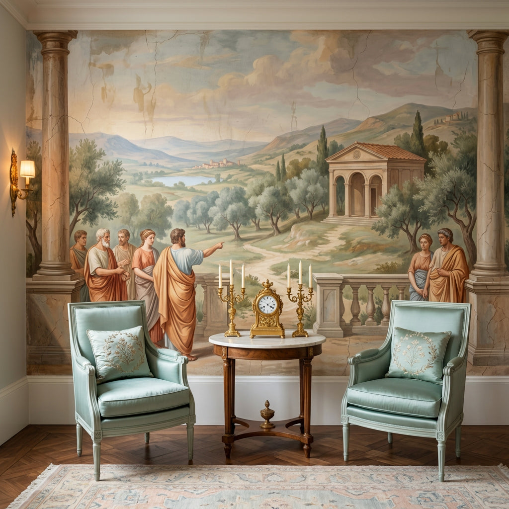 Classical Fresco Wallpaper Roman Togas Mediterranean Landscape Removable Wall Decor