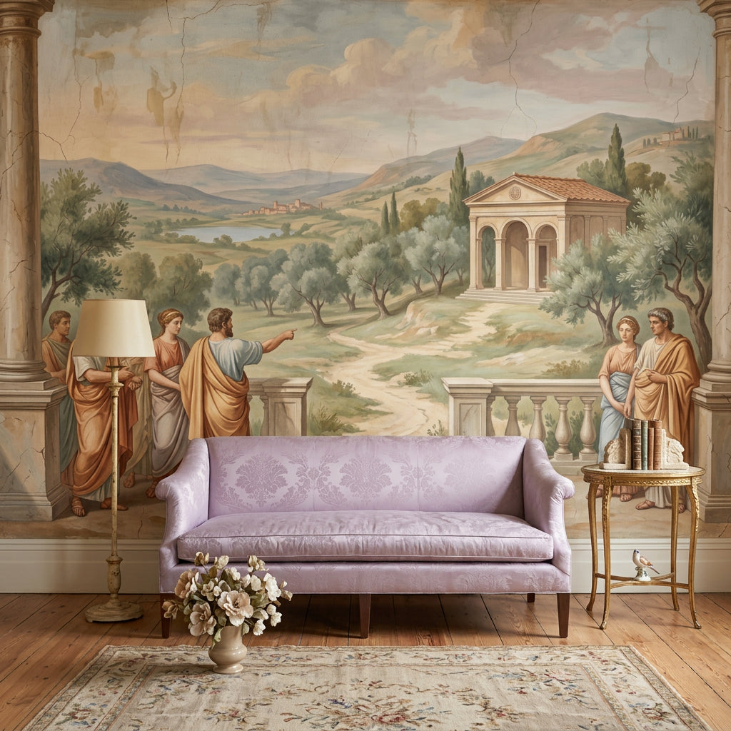 Classical Fresco Wallpaper Roman Togas Mediterranean Landscape Removable Wall Decor