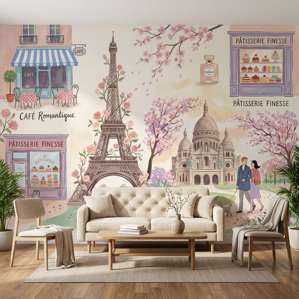 Paris Wallpaper Eiffel Tower Cafe Removable Wall Decor