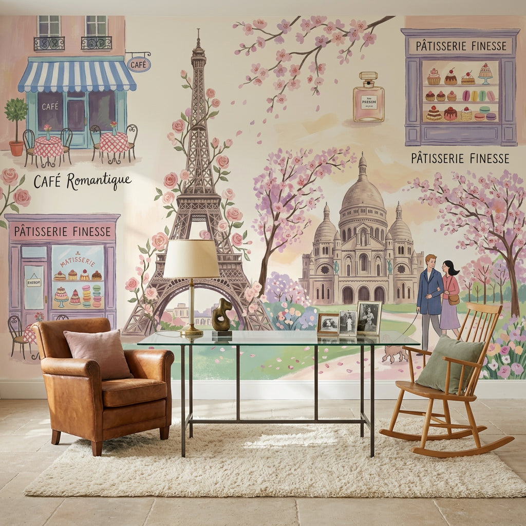 Paris Wallpaper Eiffel Tower Cafe Removable Wall Decor