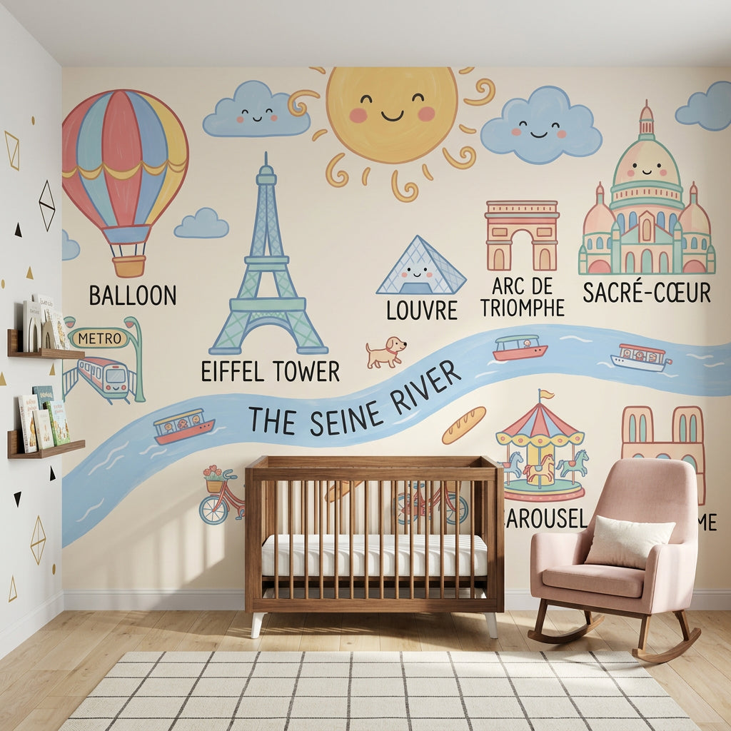 Hot Air Balloon Wallpaper Paris Eiffel Tower Wall Mural