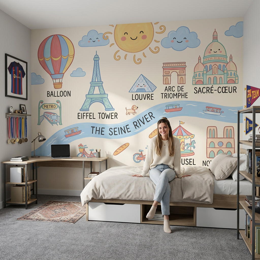 Hot Air Balloon Wallpaper Paris Eiffel Tower Wall Mural