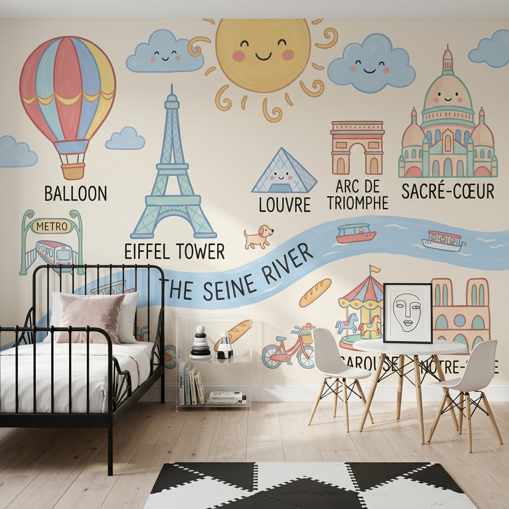 Hot Air Balloon Wallpaper Paris Eiffel Tower Wall Mural