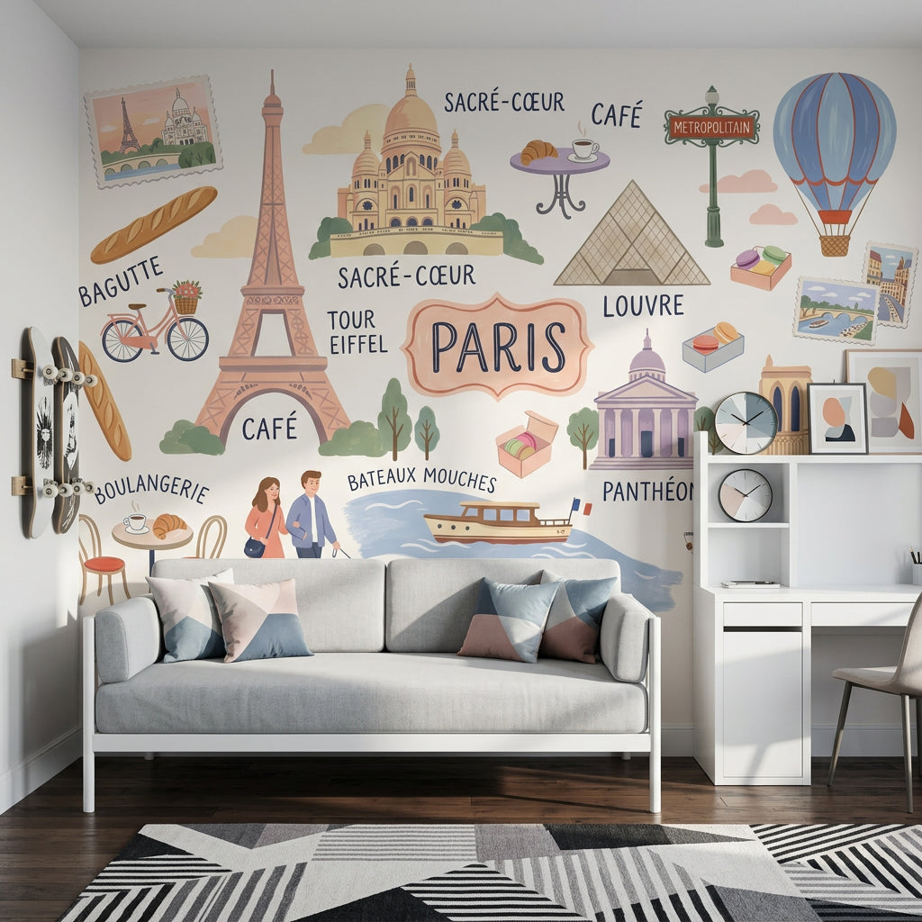 Hot Air Balloon Wallpaper Paris Removable Eiffel Tower Wall Decor