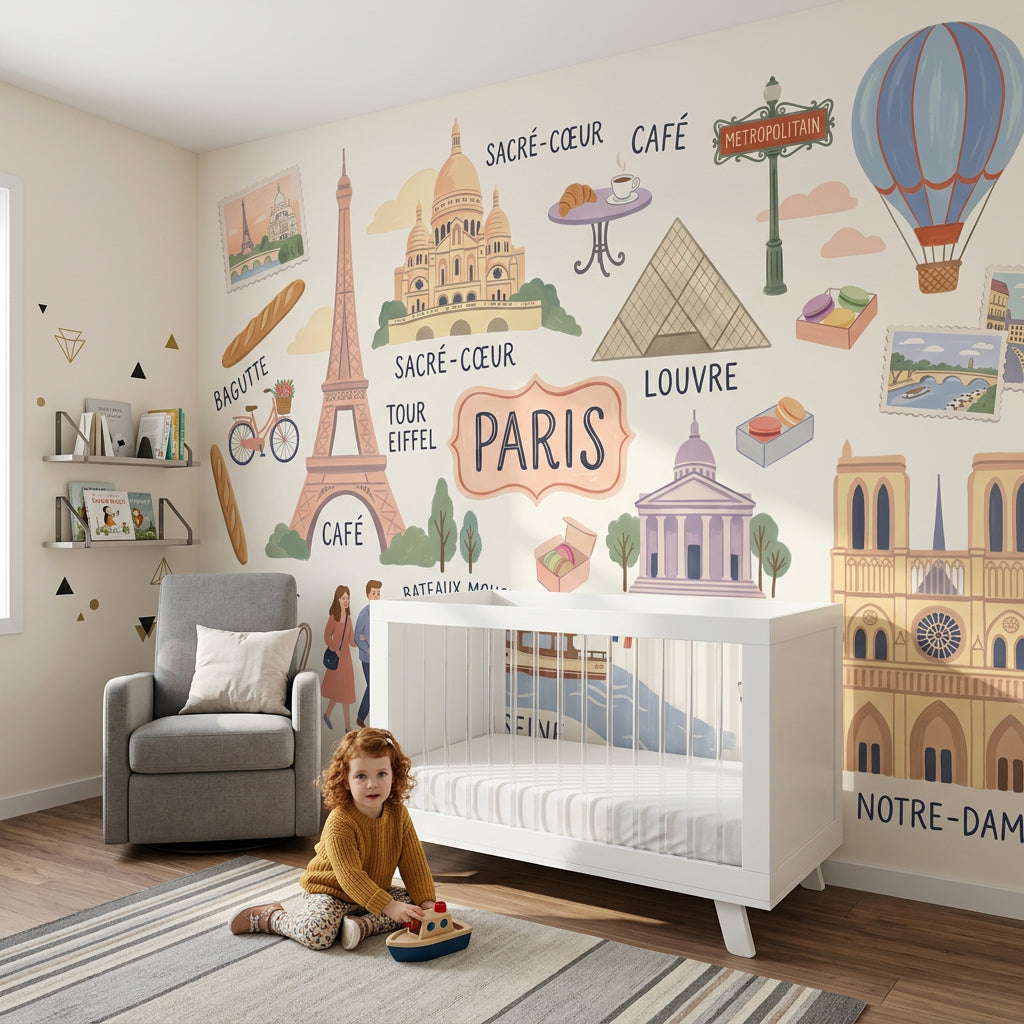 Hot Air Balloon Wallpaper Paris Removable Eiffel Tower Wall Decor