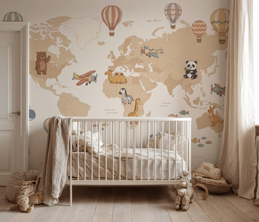 World Map Wallpaper Kids Map Nursery Map Wall Mural