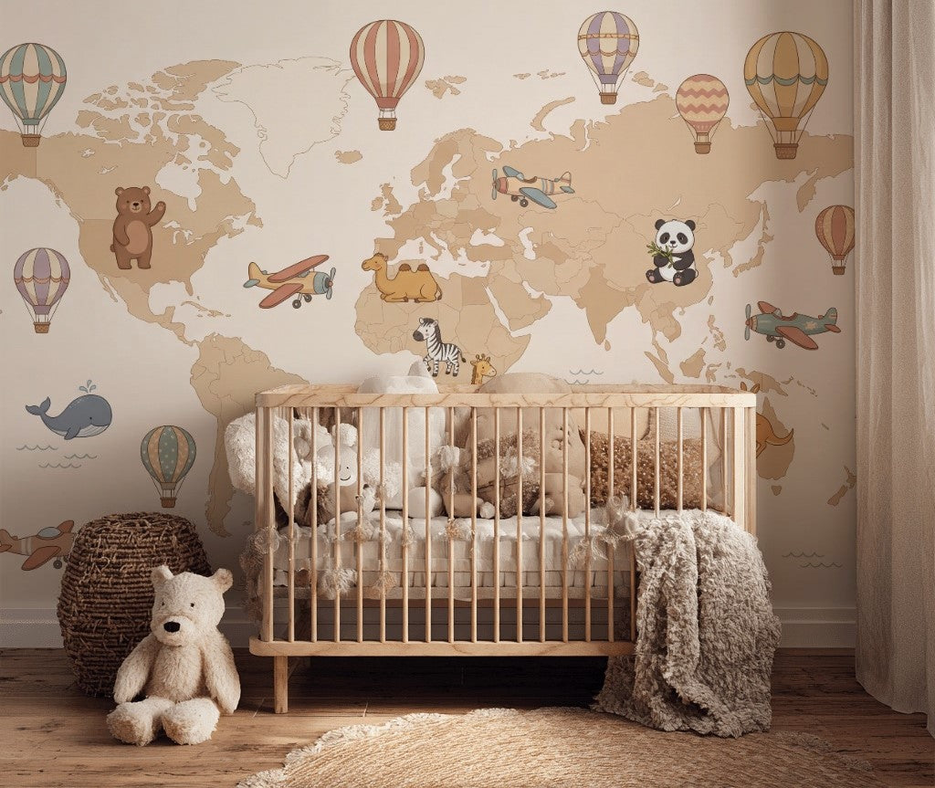World Map Wallpaper Kids Map Nursery Map Wall Mural