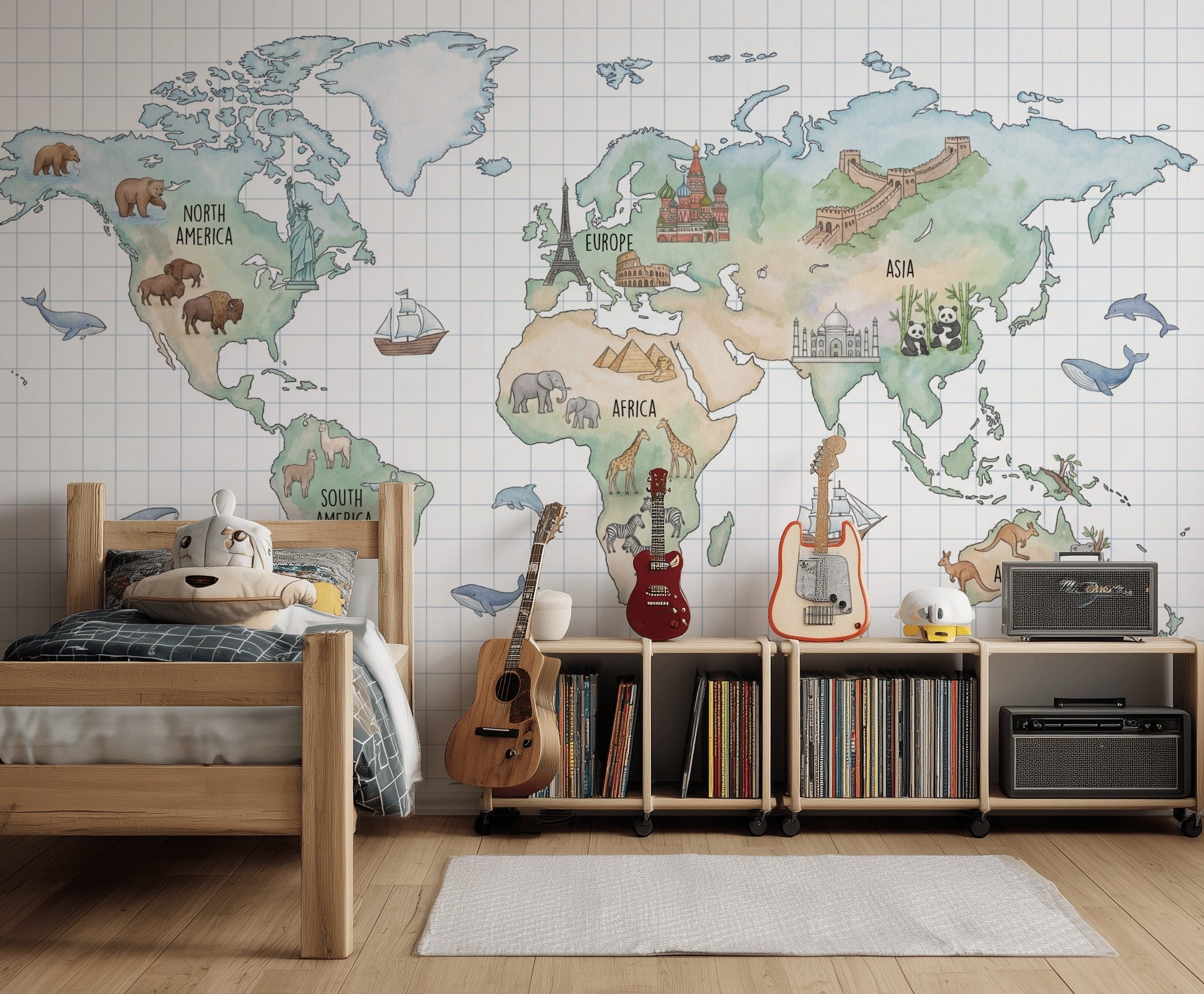 World Map Wallpaper Atlas Geography Removable Wall Decor