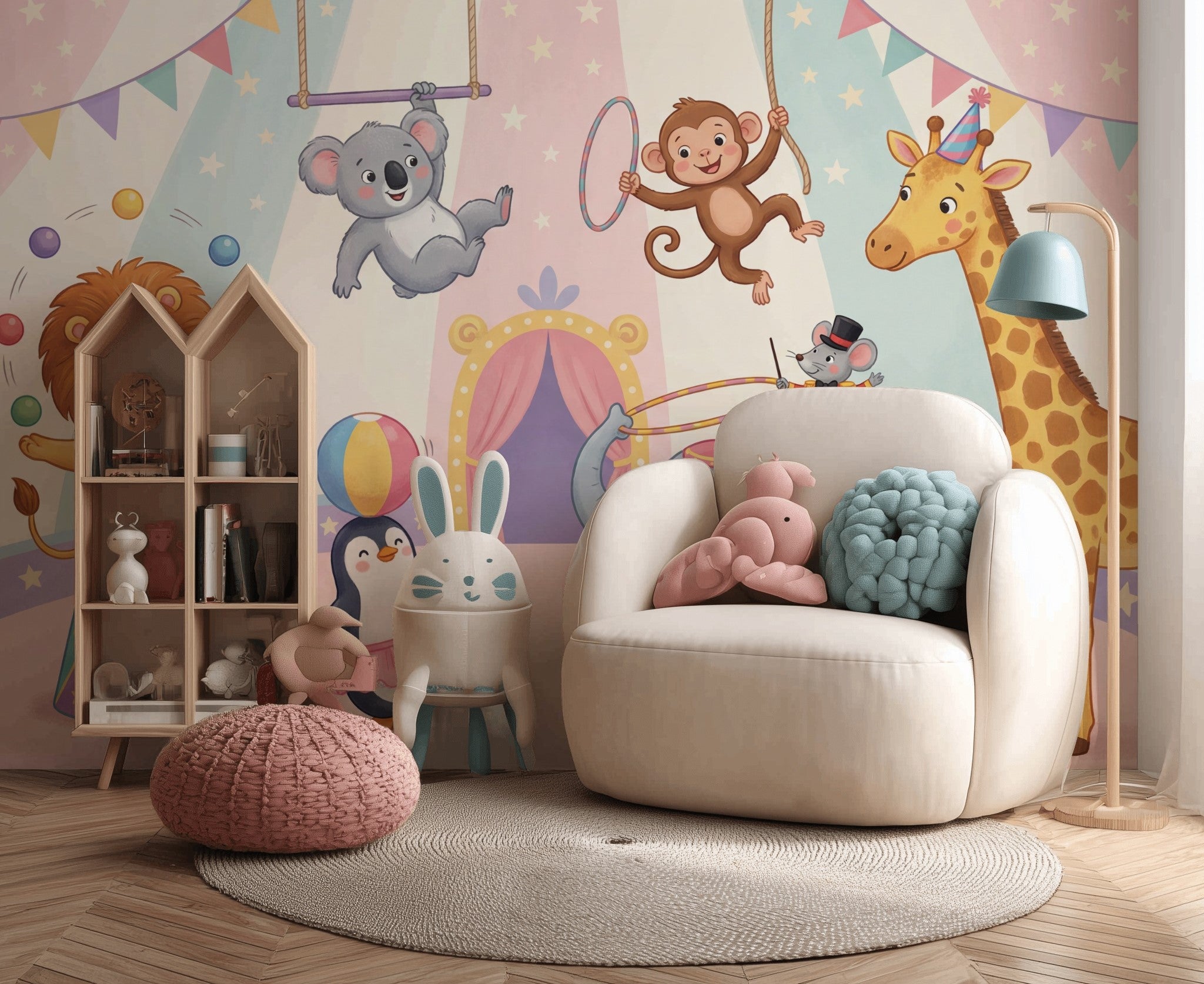 Circus Wallpaper Cartoon Animals Kids Nursery Wall Mural