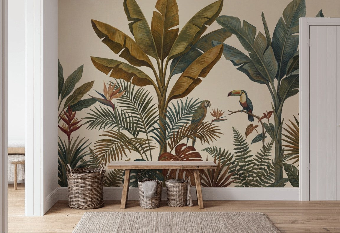 Jungle Foliage Wallpaper Tropical Toucan Removable Wall Decor