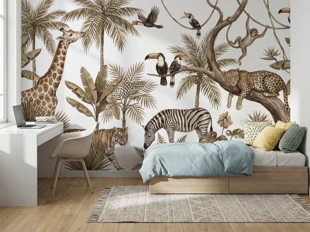 White Background Wallpaper Neutral Safari Removable Wall Decor