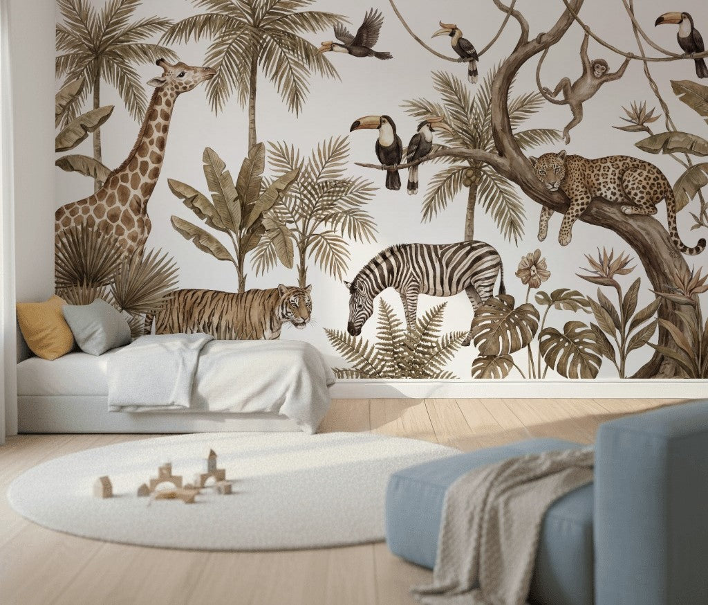 White Background Wallpaper Neutral Safari Removable Wall Decor