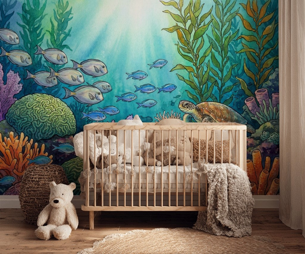 Ocean Reef Wallpaper Underwater Removable Watercolor Wall Decor