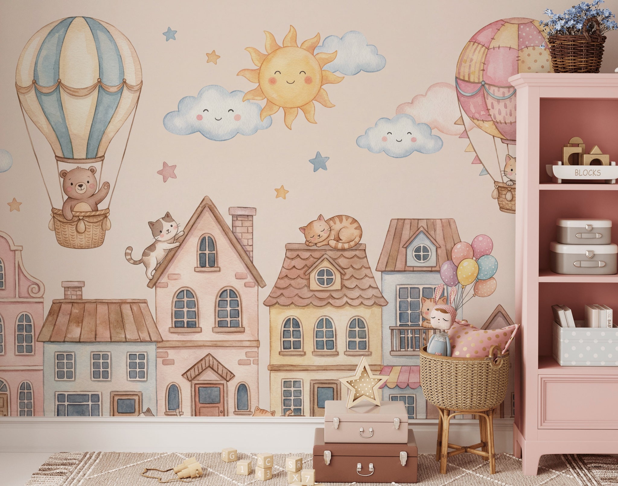 Hot Air Balloon Wallpaper Nursery Sky Kids Wall Mural